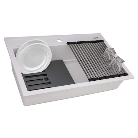 Ruvati 34-inch epiCube Granite Composite Workstation Drop-in Topmount Kitchen Sink Matte White RVG1634WH
